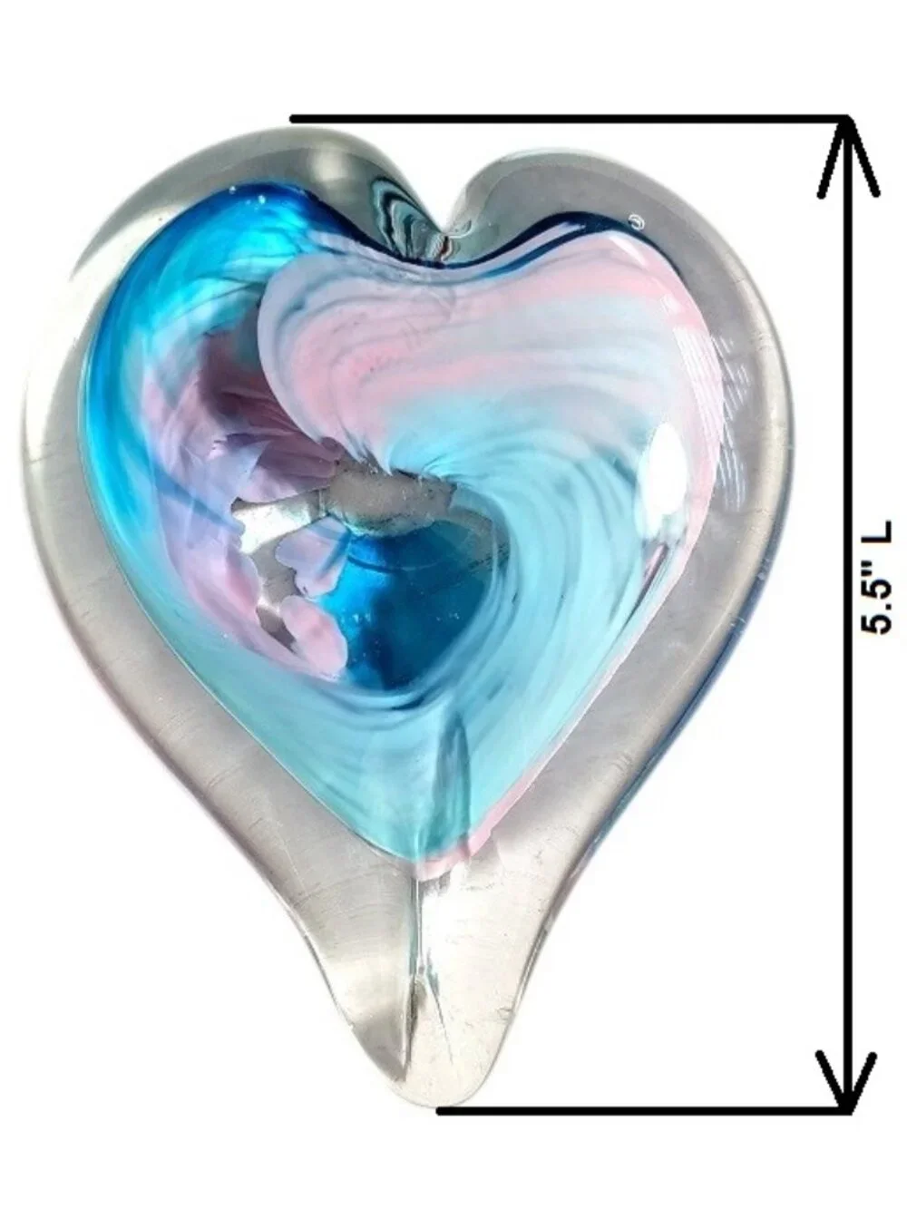 Vintage Art Glass Blue, Pink and Clear HEART Paperweight Sculpture